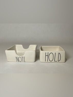 Rae Dunn Note & Hold White Post-It Note Holder Paper Clips